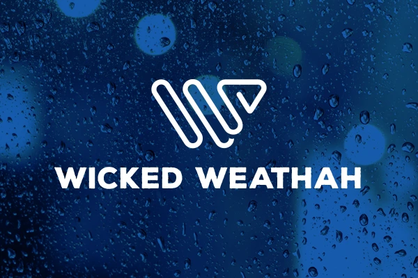 Wicked Weathah Logo on rainy blue background